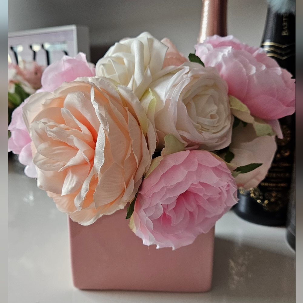 Faux Flower with pink vase - wedding